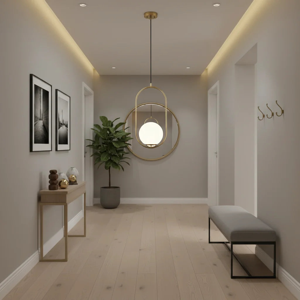 Lustra LOFT Gallery Modern, 1x E27, Alb Auriu, Metal, Inaltime Reglabila, imaginea 1