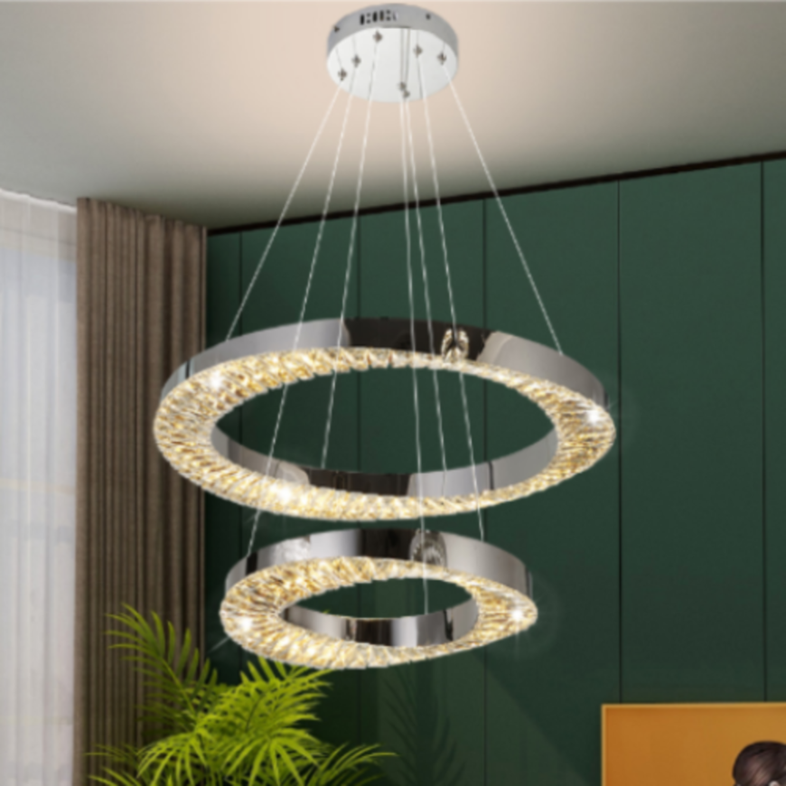 Candelabru LED cu Telecomanda, 196W, HALO Magno, Diametru 40+60 cm, Inaltime 120 cm, IP20, Lumina Rece/Neutra/Calda, Dimabila, Crom, Cristal, Metal