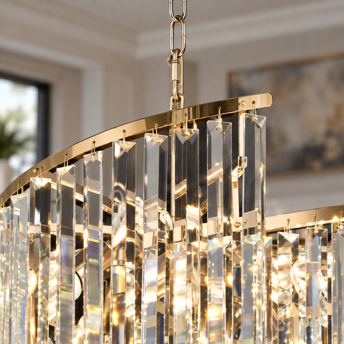 Candelabru Cristal TWEEZE Eleganza, Φ50cm, 9xE14, Auriu, Metal si Cristal