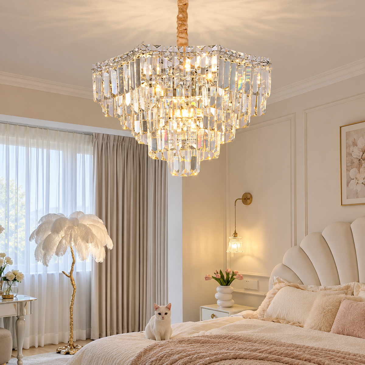 Candelabru Cristal ADAMA Magno, 10x E14, Diametru 60cm, Crom Lucios, Inaltime Reglabila