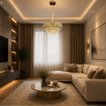 Candelabru Cristal BANO Eleganza, 60W, 7xE14, Inaltime Reglabila, Metal si Cristal, Auriu