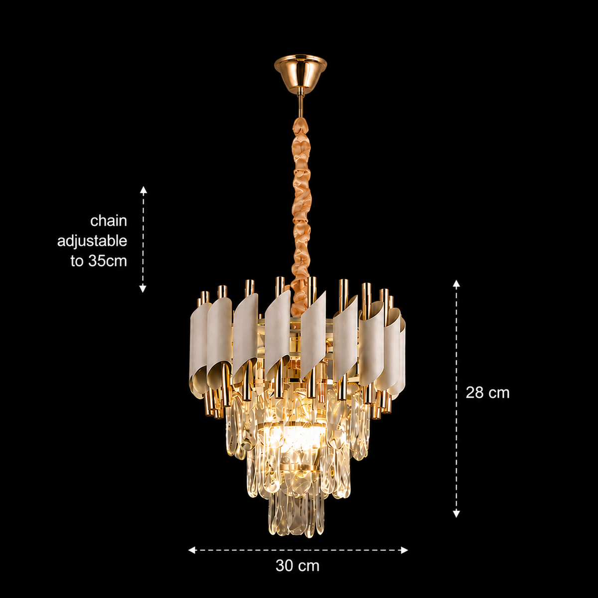 Candelabru Cristal VERSAILLES Petito 3xE14, Diametru 30cm, Auriu Lucios si Alb, Inaltime Reglabila, Metal si Cristal, imaginea 8
