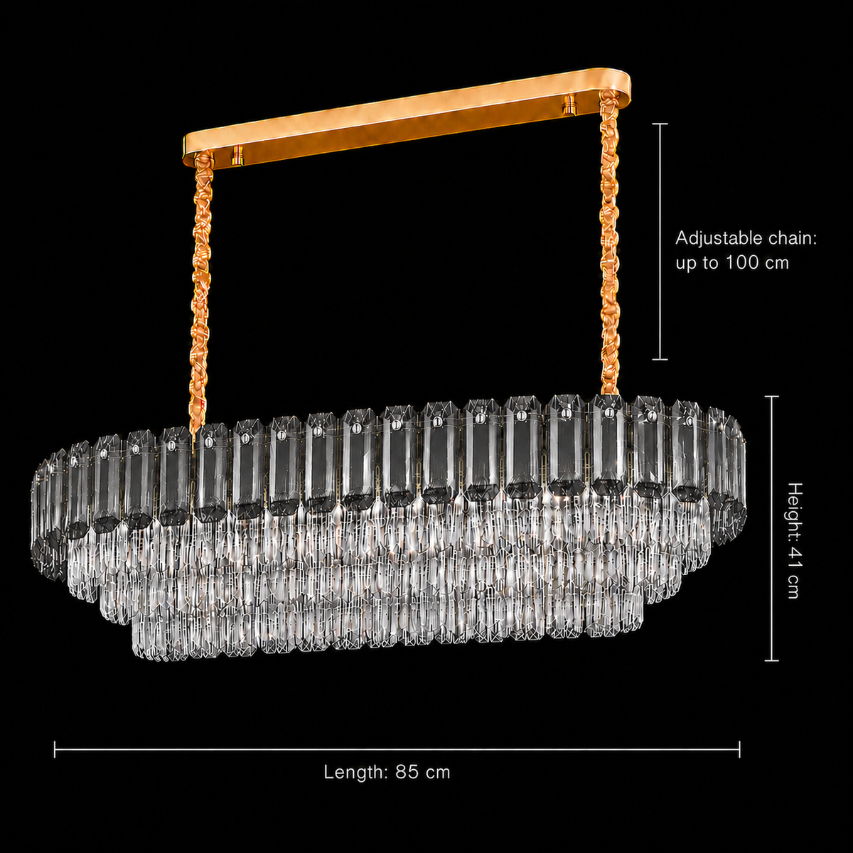 Candelabru Cristal AURUM Supremo 13xE14, Dimensiuni 85x35cm, Inaltime 41cm, Auriu Lucios, Inaltime Reglabila, Design Elegant