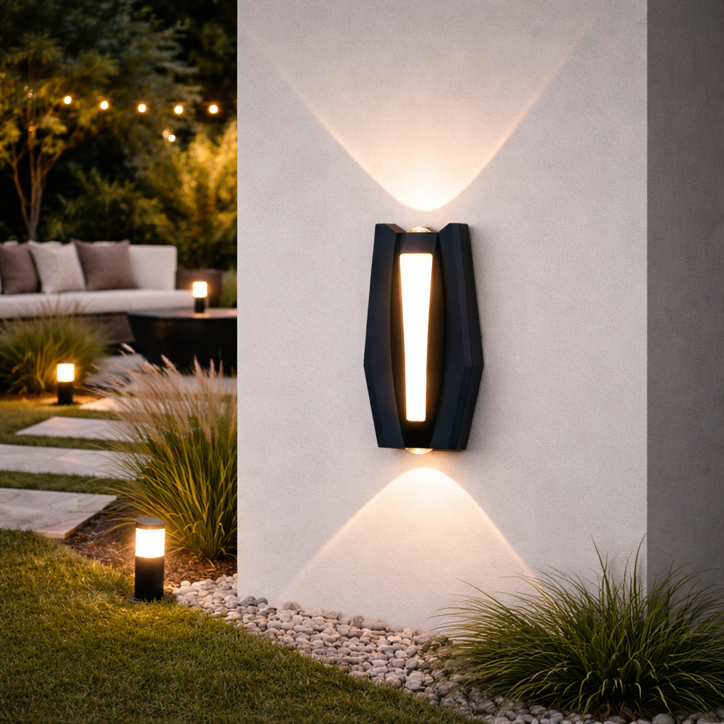 Aplica LED AX218 de Exterior si Interior, 2 Surse x 8W, Metalic, Negru, 3000K
