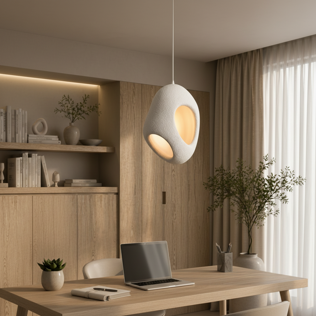 Lustra Moderna FOAMER Nobile, 37 cm, Suspendata, 1 X E27, Alb, Metal si Spuma, Inaltime Reglabila
