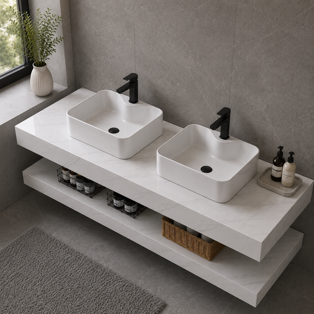 Set Mobilier AVEN Duo pentru Baie, 140cm, 3 Piese, Alb