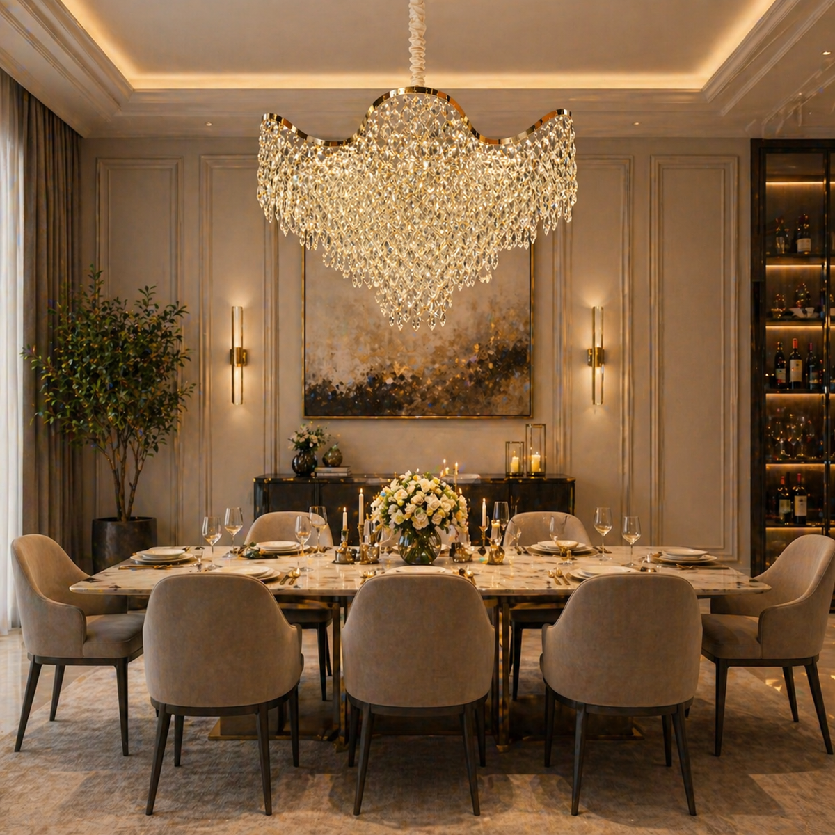 Candelabru Cristal VELOURA Supremo 28xE14, D100 cm, Auriu, Inaltime Reglabila, Metal si Cristal
