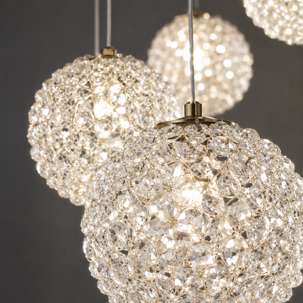 Candelabru Cristal LED MILLE, 18xG9, Diametru 60cm x Inaltime 340cm, Cristal si Metal, Auriu