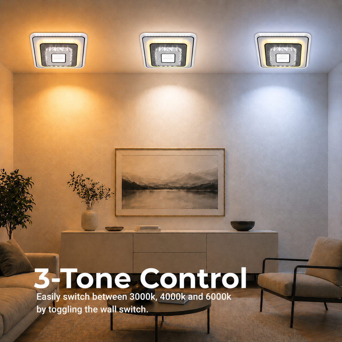 Lustra LED cu cristal MITA 39W, 20x20cm, Patrata, Lumina Rece/Calda/Neutra, Alb, imaginea 5