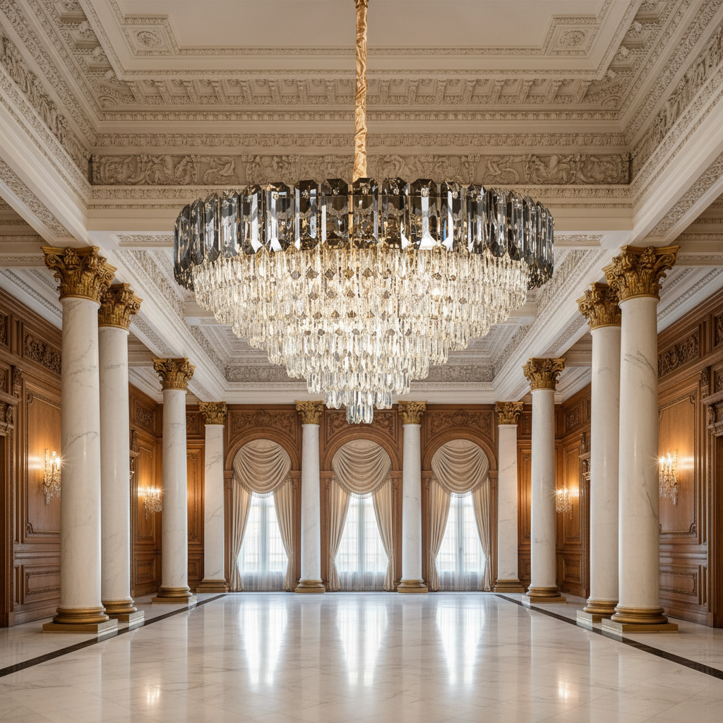 Candelabru Cristal AURUM Regalis 22xE14, Diametru 80cm, Inaltime 55cm, Auriu Lucios, Inaltime Reglabila, Design Elegant