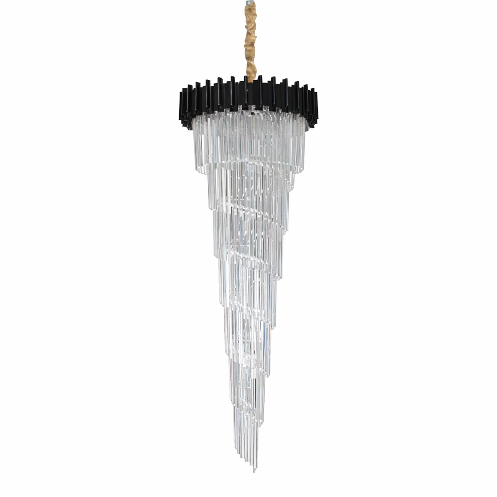 Candelabru Cristal CC110/600x1800BK, 28xE14, Diametru 60cm, Inaltime 180cm, Negru, Inaltime Reglabila, Design Elegant