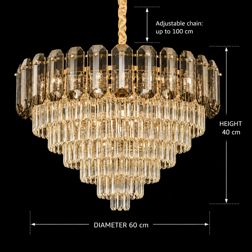 Candelabru Cristal AURUM Magno 12xE14, Diametru 60cm, Inaltime 40cm, Auriu Lucios, Inaltime Reglabila, Design Elegant