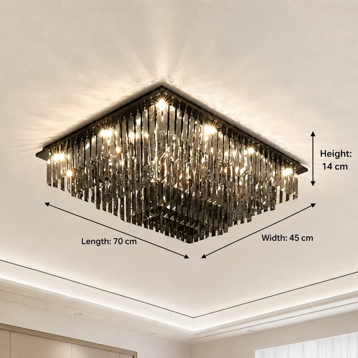 Candelabru Cristal, Brady, 14xE14, Rectangular, Gri