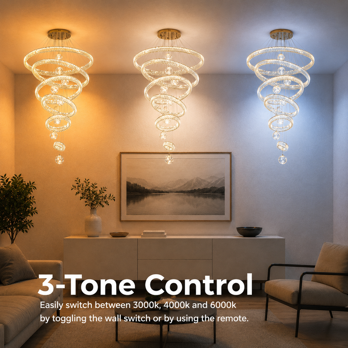 Candelabru Cristal cu Telecomanda KOLO Supremo, 120x35cm, Lumina Calda/Neutra/Rece, Auriu, Metal si Cristal