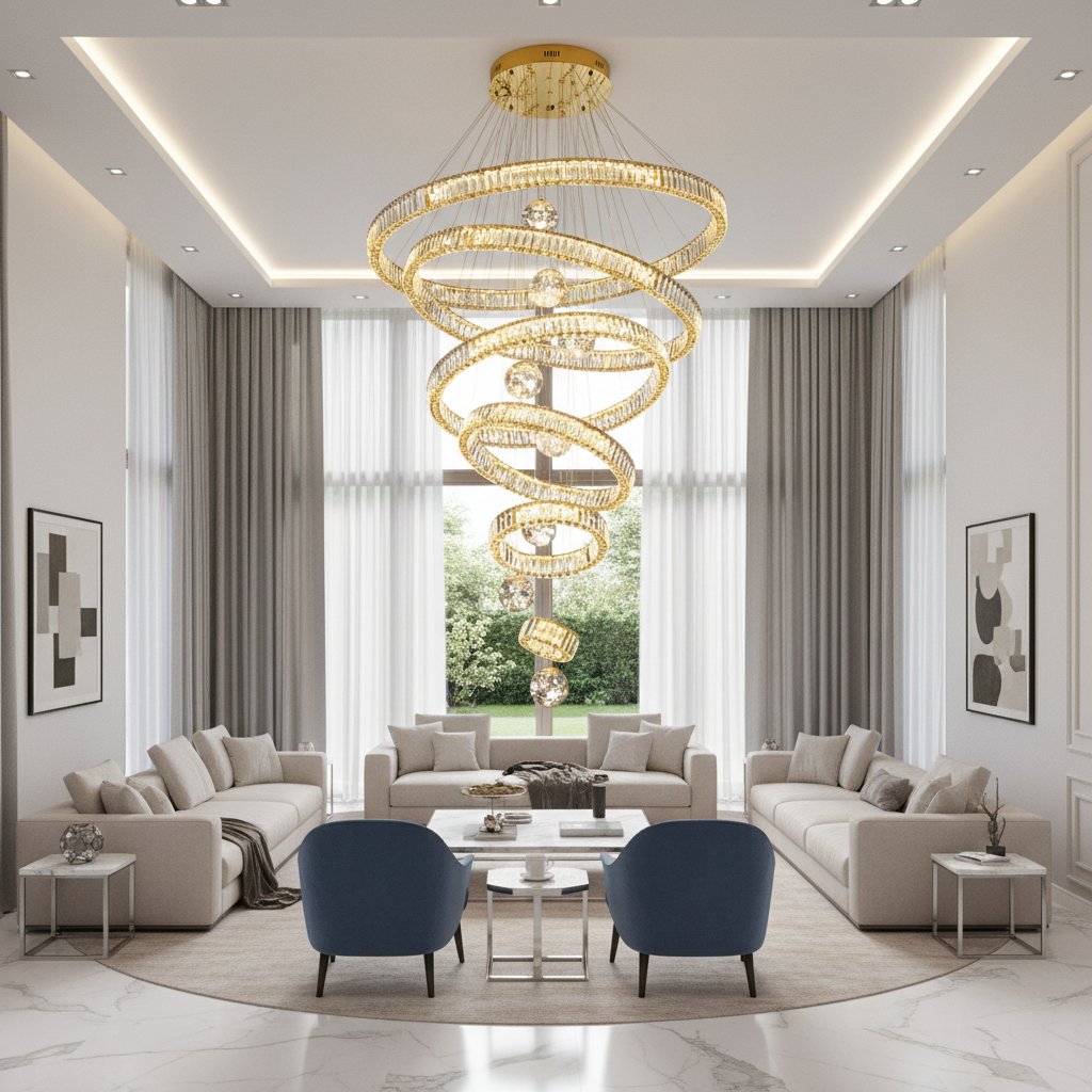 Candelabru Cristal cu Telecomanda KOLO Supremo, 120x35cm, Lumina Calda/Neutra/Rece, Auriu, Metal si Cristal