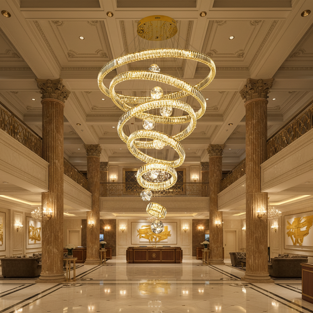Candelabru Cristal cu Telecomanda KOLO Supremo, 120x35cm, Lumina Calda/Neutra/Rece, Auriu, Metal si Cristal
