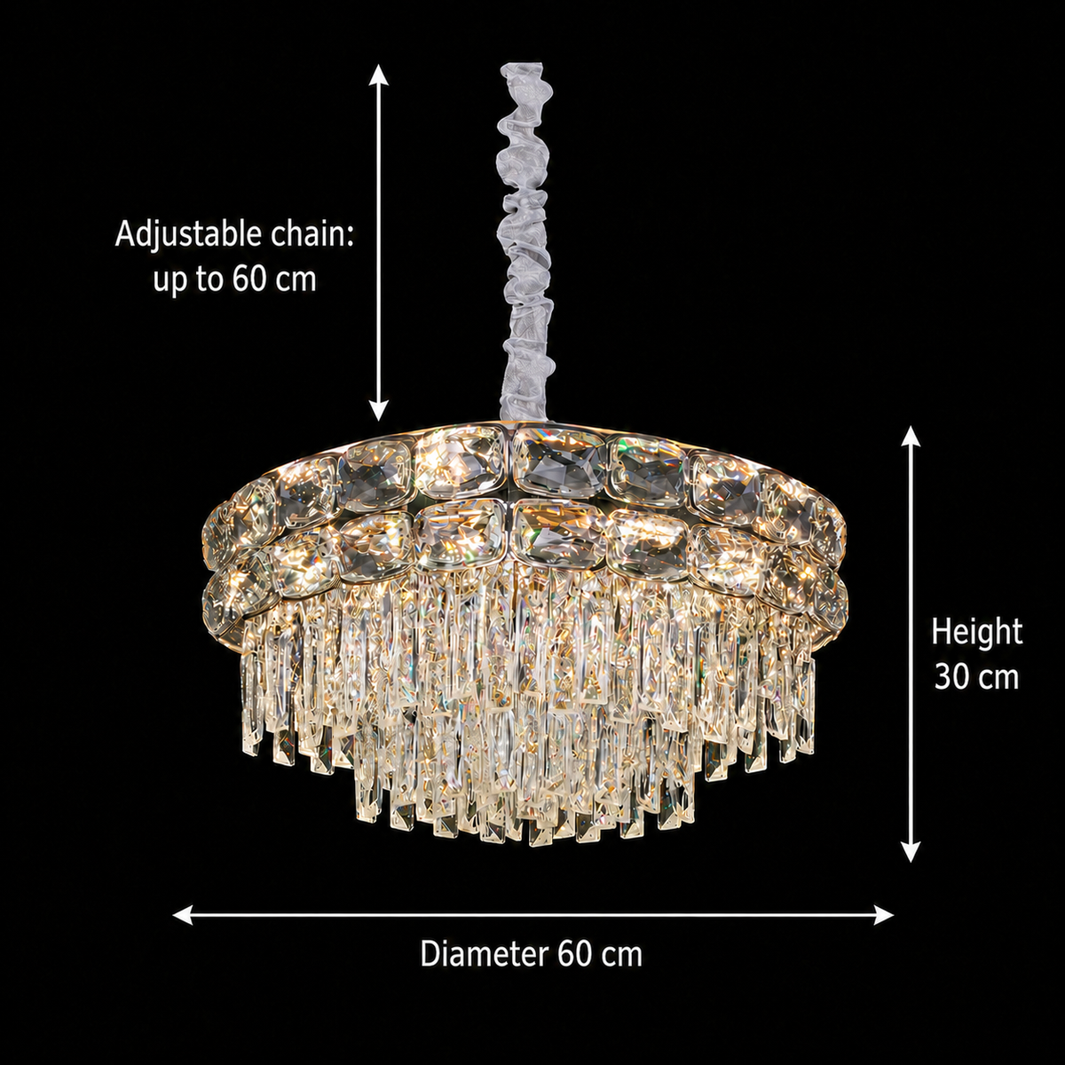 Candelabru Cristal LUCENT Magno 12xE14, D60 cm, Auriu, Inaltime Reglabila, Metal si Cristal