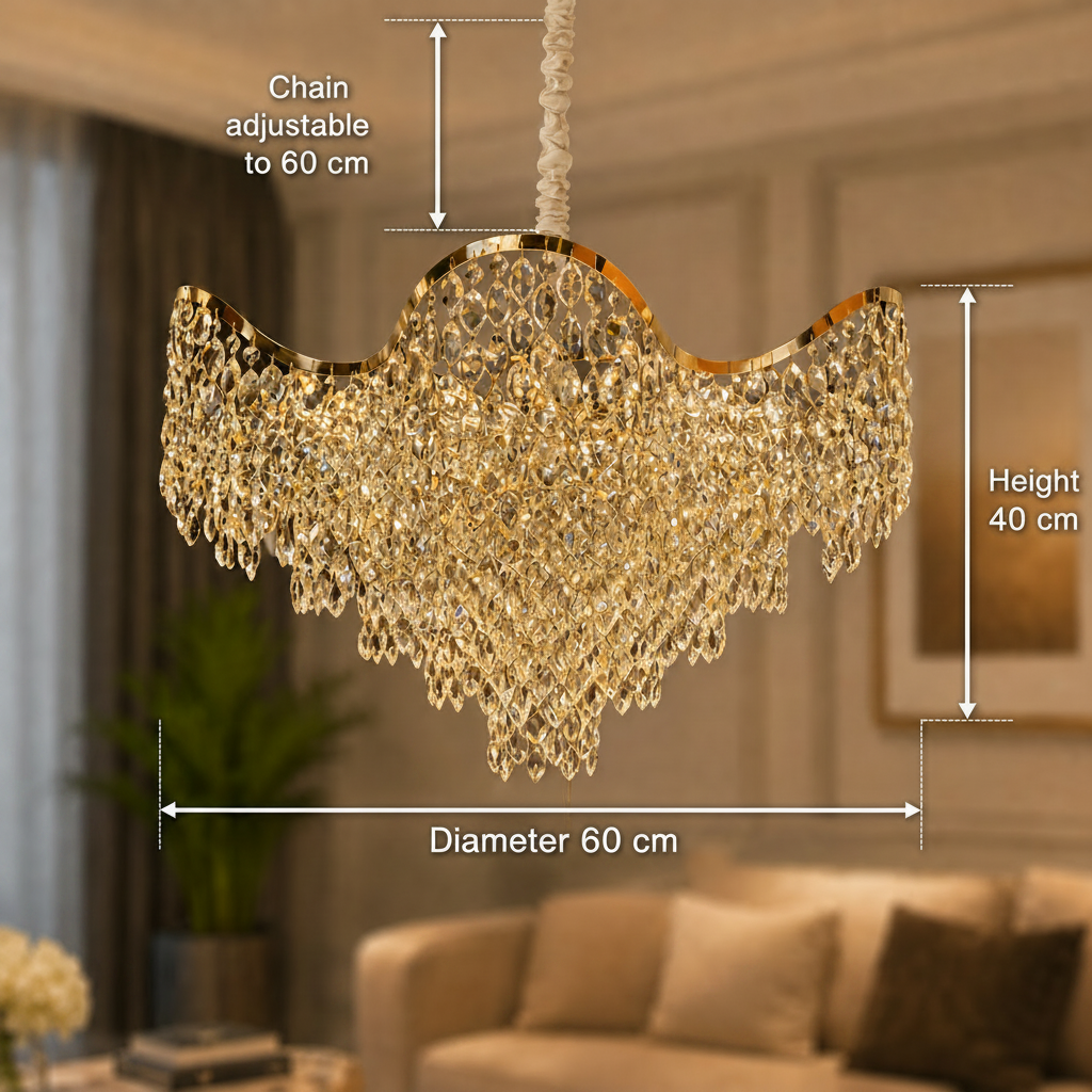 Candelabru Cristal 13xE14 VELOURA Magno, D60 cm, Auriu, Inaltime Reglabila, Metal si Cristal