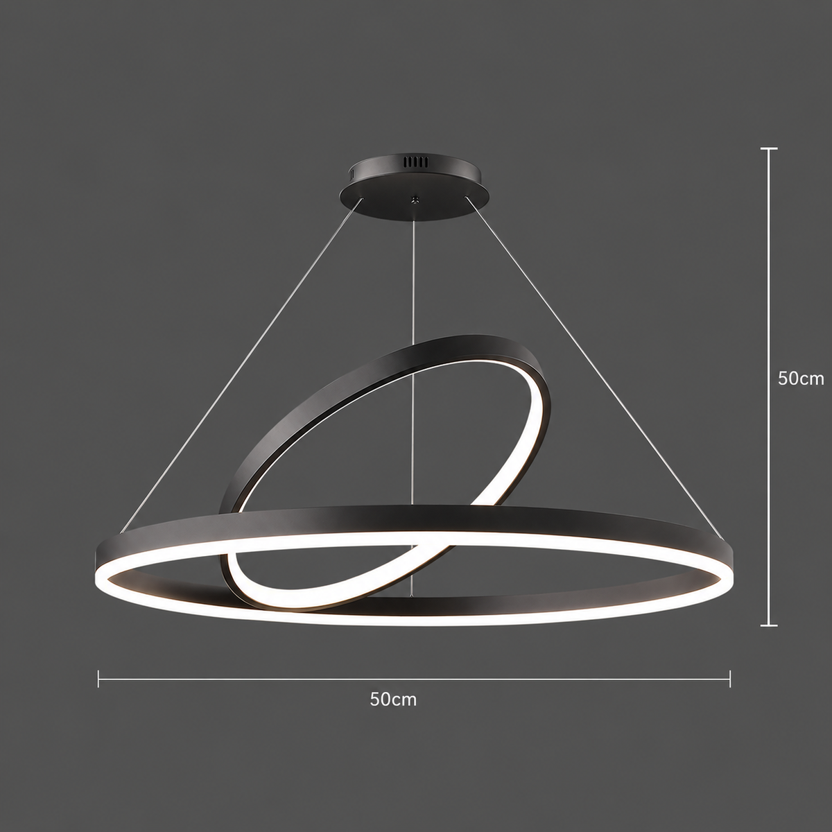 Lustra LED Suspendata PAGANO 47W, 3000K, 2 Cercuri, Negru, Inaltime Reglabila