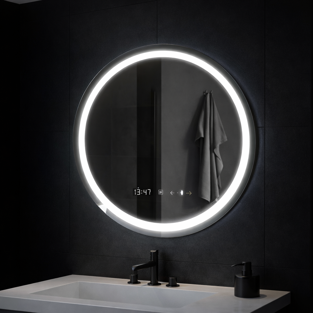 Oglinda LED Rotunda, 70cm, Celeste MotionGlow Marcello, Sistem Dezaburire, Ceas & Termometru, Dimabila, Lumina Calda Neutra Rece 3000K/4000K/6000K, imaginea 5