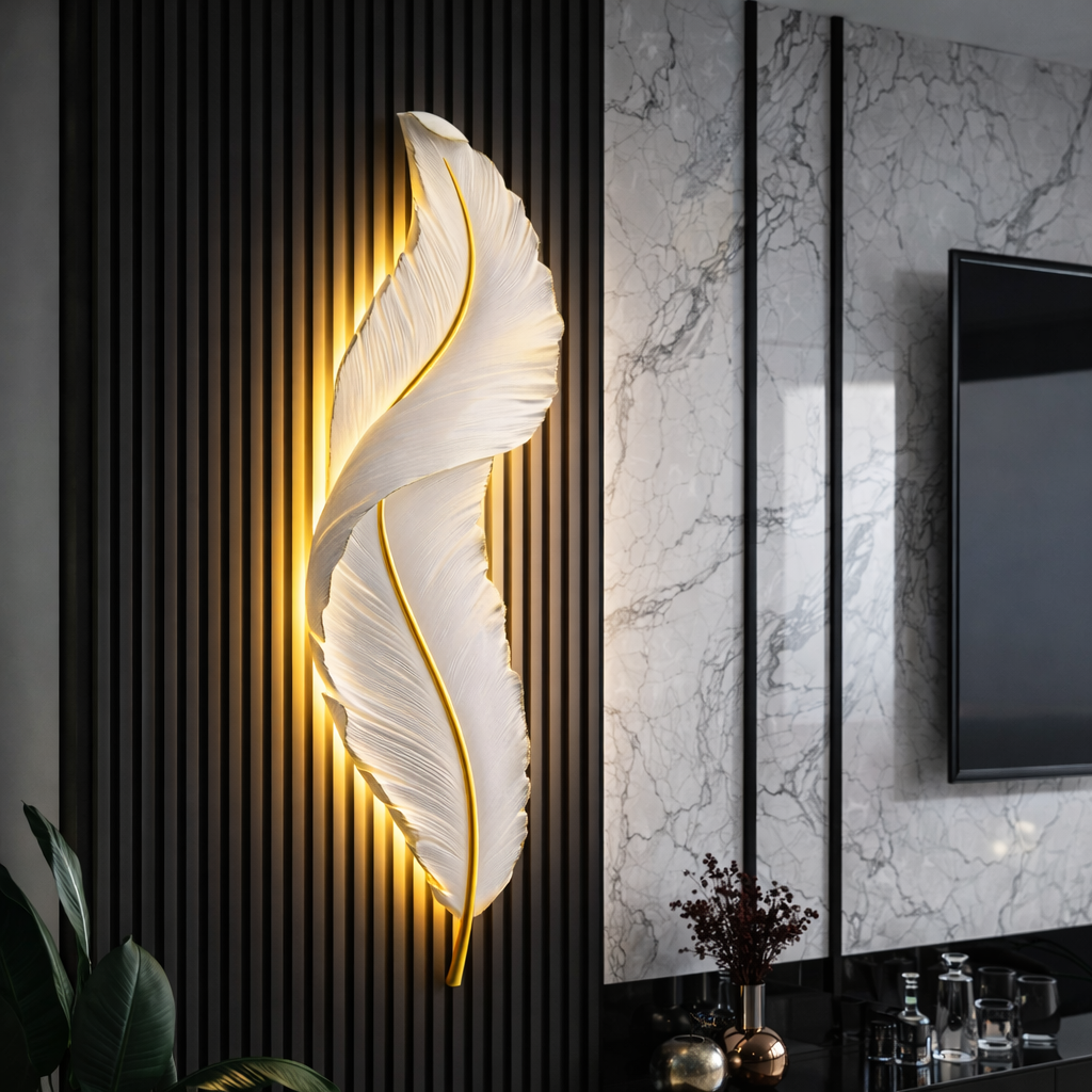 Lustra LED, Pena Decorativa 85CM 31W Lumina Rece/Calda/Neutra Alb Auriu