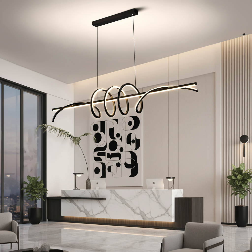 Lustra LED suspendata cu telecomanda RIBBON 64W, Liniara, lumina Rece/Calda/Neutra, Dimabila, Negru, Inaltime Reglabila