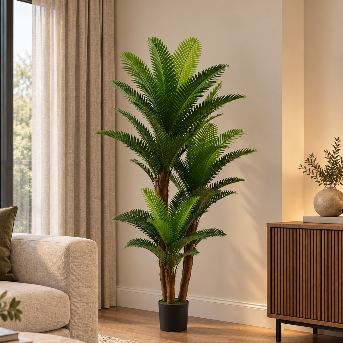 Decorațiune Palmier, Plastic, 3 Brate, 190 cm, Verde