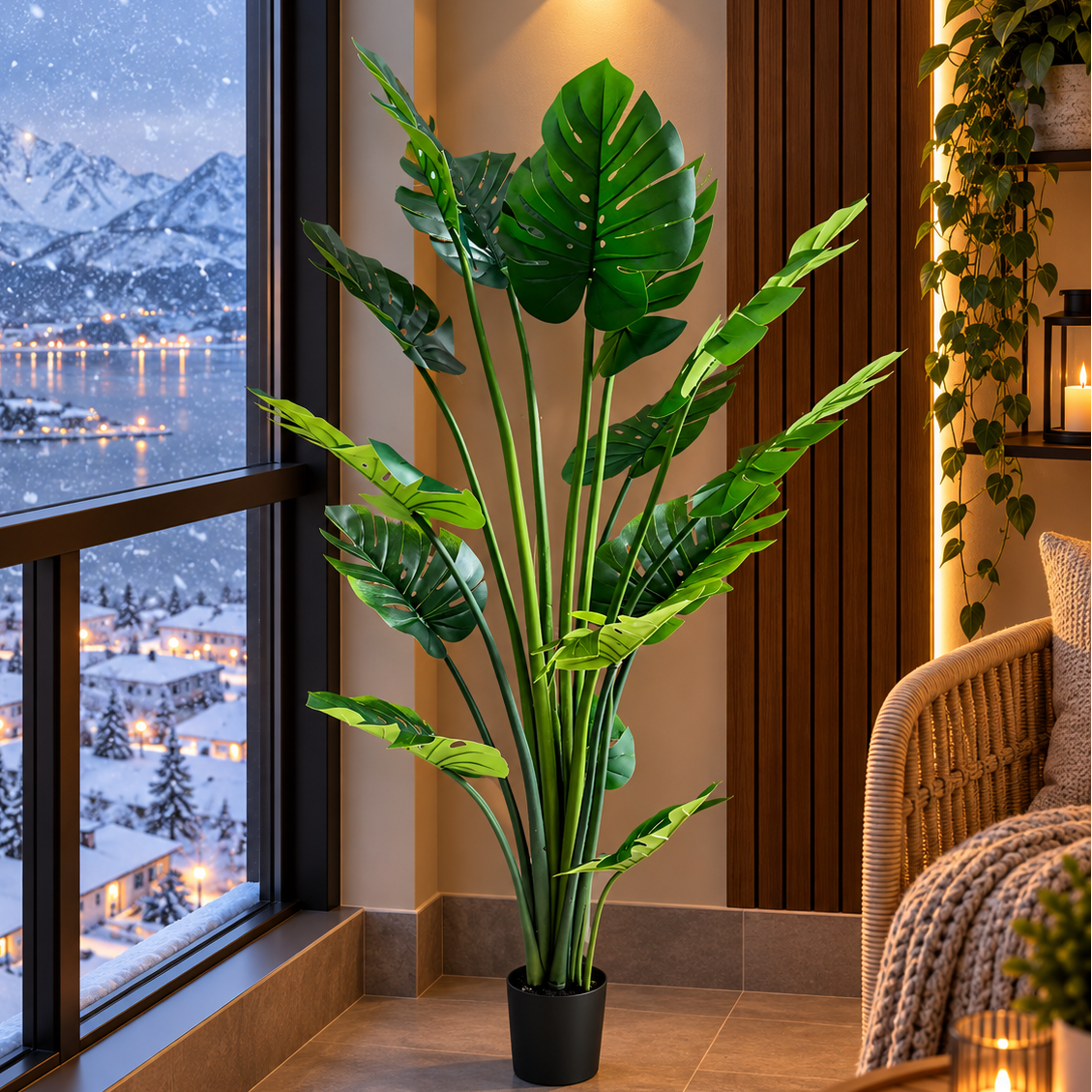 Decorațiune Monstrosa Deliciosa Artificial, Plastic, 180 cm, Verde