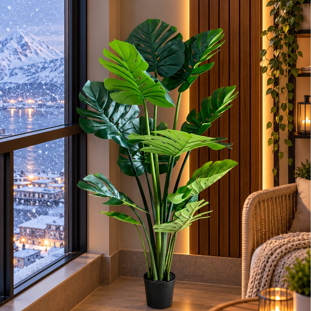 Decorațiune Monstrosa Deliciosa Artificial, Plastic, 160 cm, Verde
