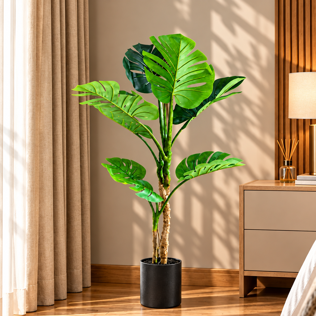 Decorațiune Monstera Deliciosa, Plastic, 140 cm, Verde