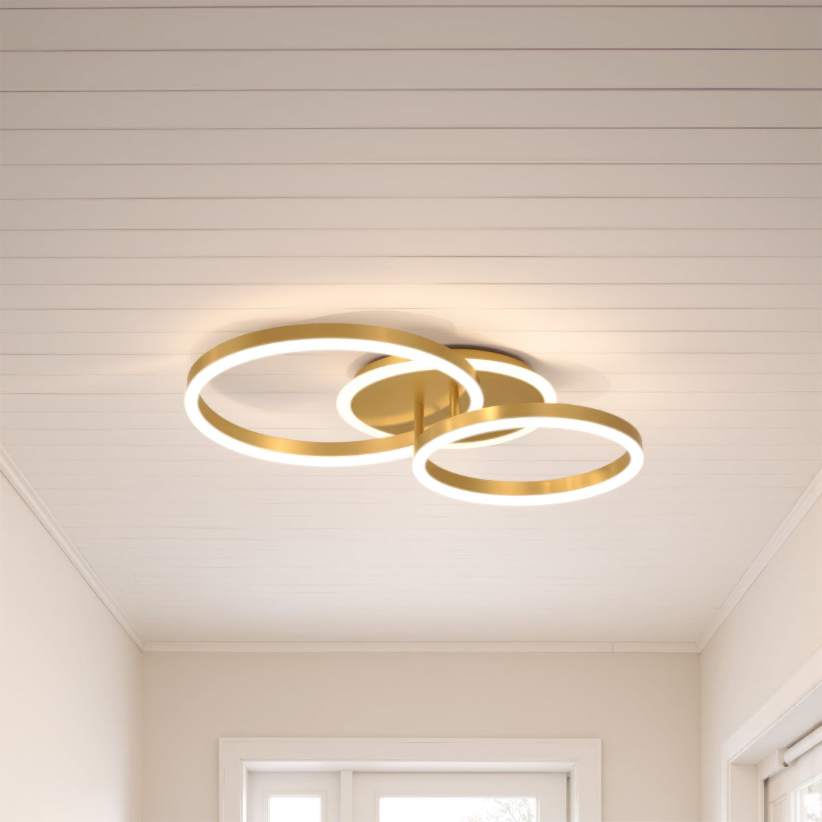 Lustra LED cu telecomanda RINOVA 66W, 2 Cercuri, lumina Rece/Calda/Neutra, Dimabila, Auriu Lucios, imaginea 1