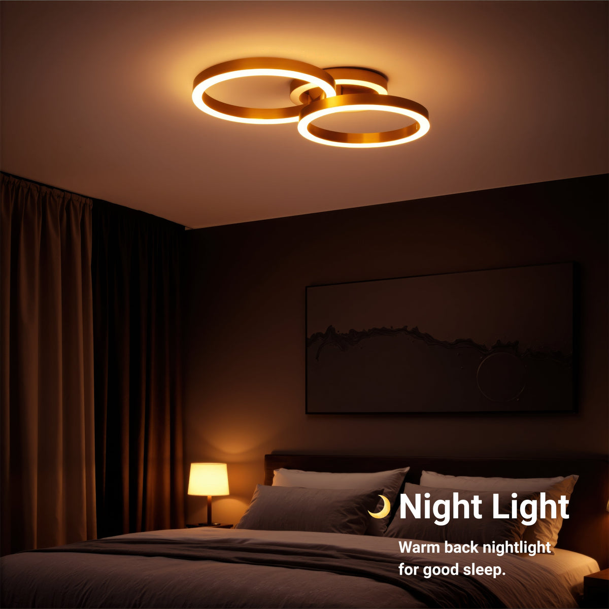 Lustra LED cu telecomanda RINOVA 66W, 2 Cercuri, lumina Rece/Calda/Neutra, Dimabila, Auriu Lucios, imaginea 6