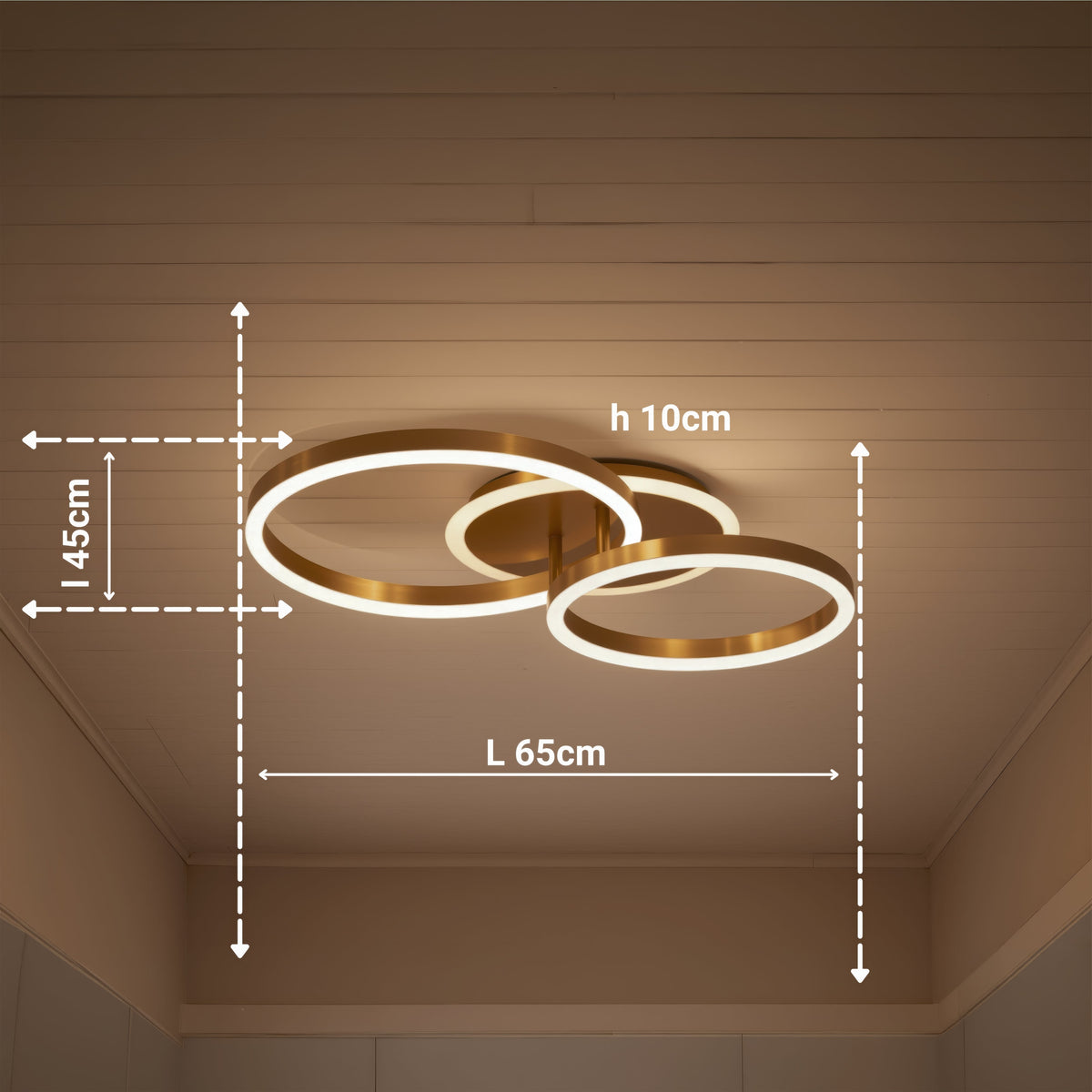Lustra LED cu telecomanda RINOVA 66W, 2 Cercuri, lumina Rece/Calda/Neutra, Dimabila, Auriu Lucios, imaginea 7