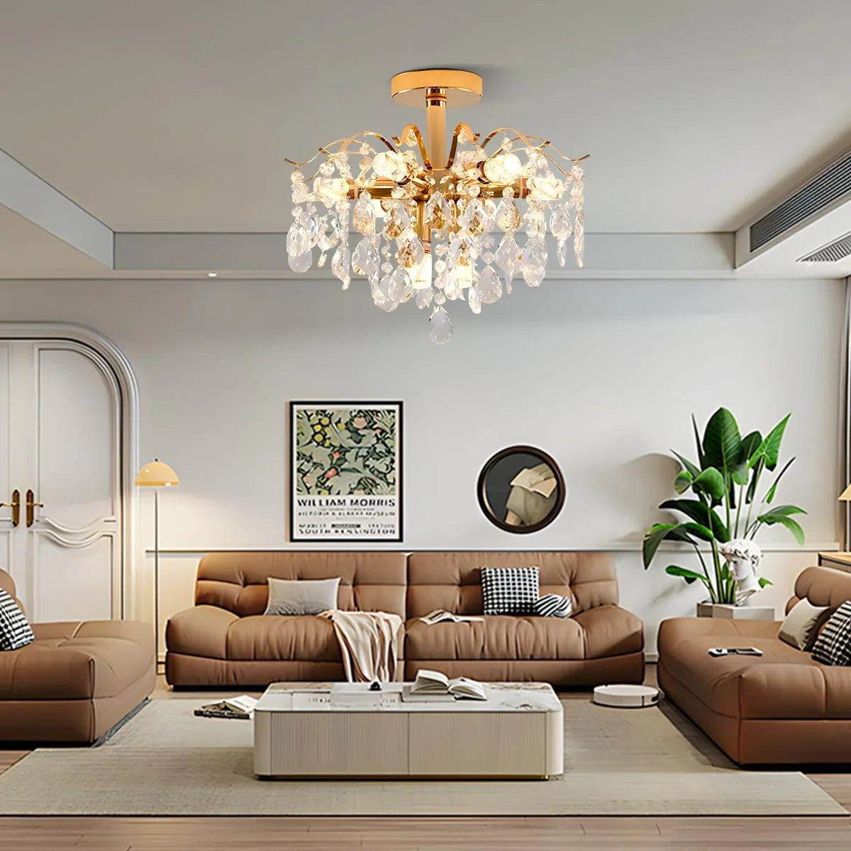 Candelabru Cristal Fiamma, 6x E14, Diametru 45cm, Auriu, Metal si Cristal, imaginea 5