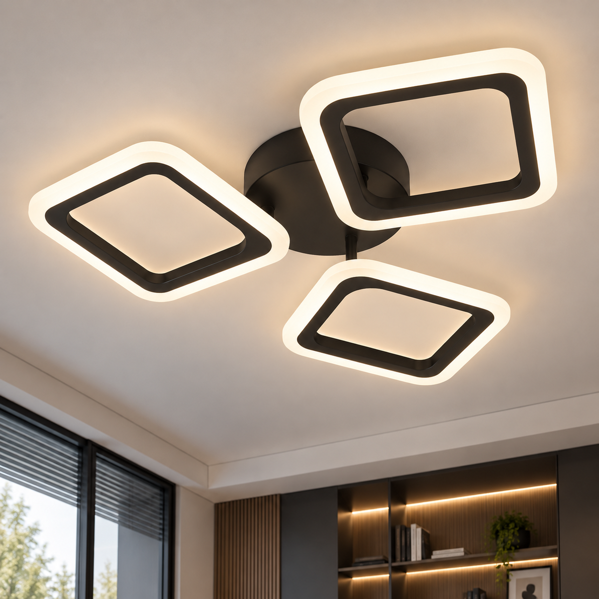 Lustra LED PULSARIS 40W, 3 Patrate, lumina Rece/Calda/Neutra, Negru