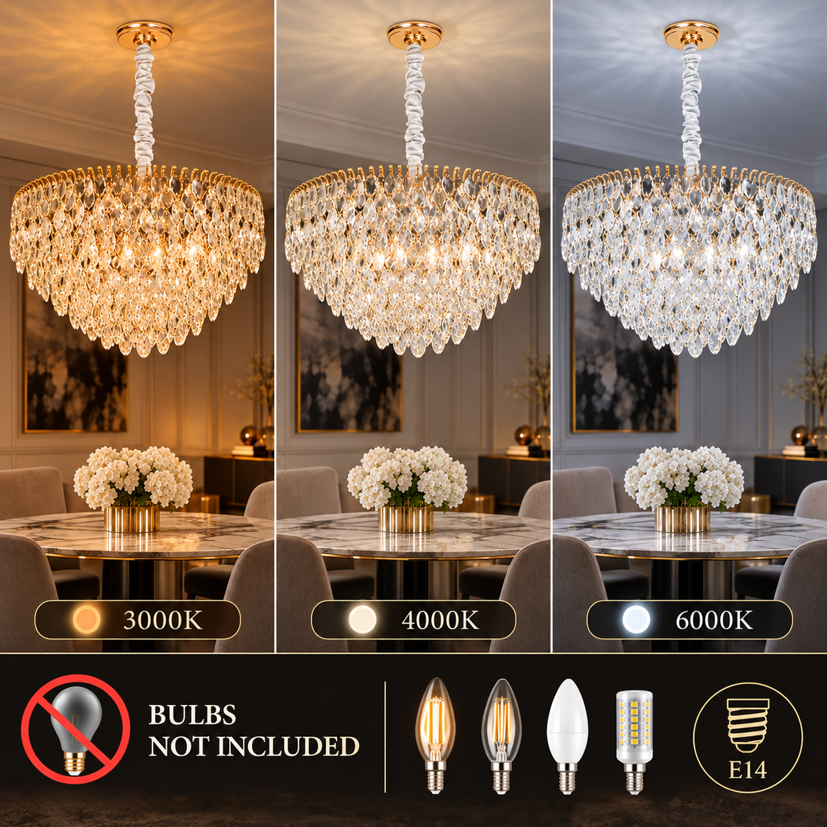 Candelabru Cristal ERDENET, 5xE14, Auriu Lucios, Inaltime Reglabila, Metal si Cristal