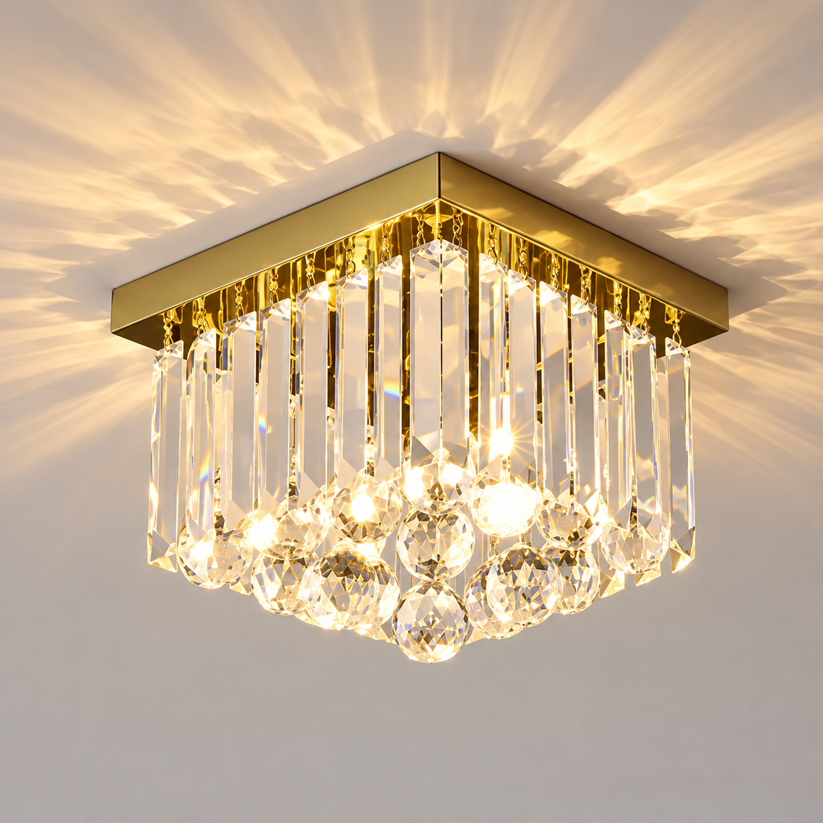 Lustra Cristal MARTINEZ Linear Luxe, Diametru 35cm, 4x E14, Auriu Lucios