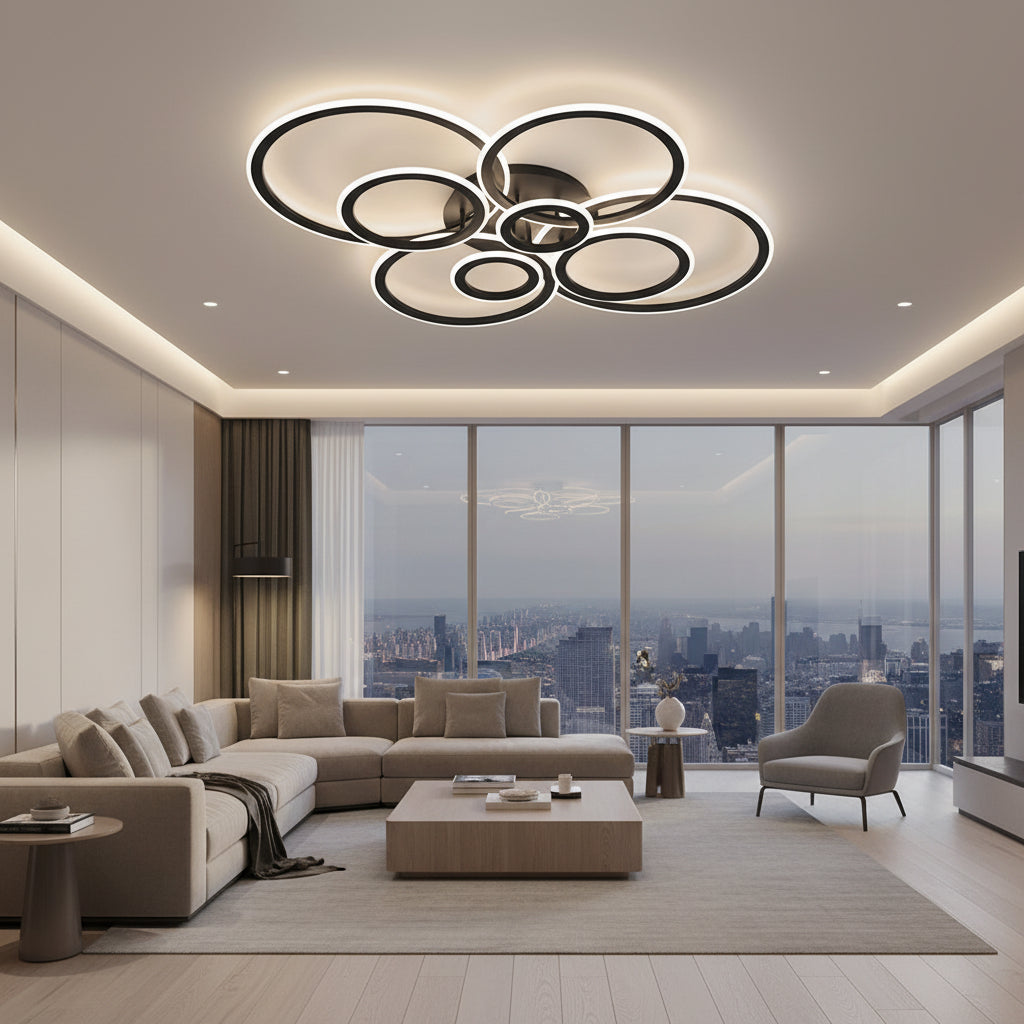 Lustra LED cu telecomanda BETTY 127W, 8 Cercuri, lumina Rece/Calda/Neutra, Dimabila, Negru, imaginea 6