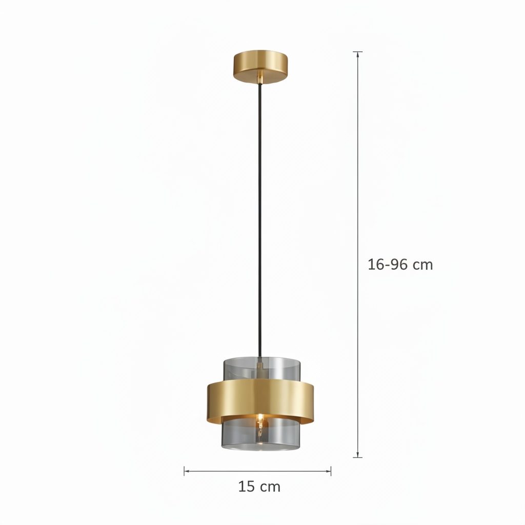 Lustra Suspendata LC855/1GY, 1XE27, Inaltime Reglabila, Sticla si Metal