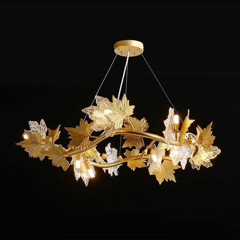 Candelabru Modern, LEAFORA Regalis, 2 cercuri, 12xE14, Diametru 80cm, Auriu, Inaltime Reglabila, Metal si Cristal