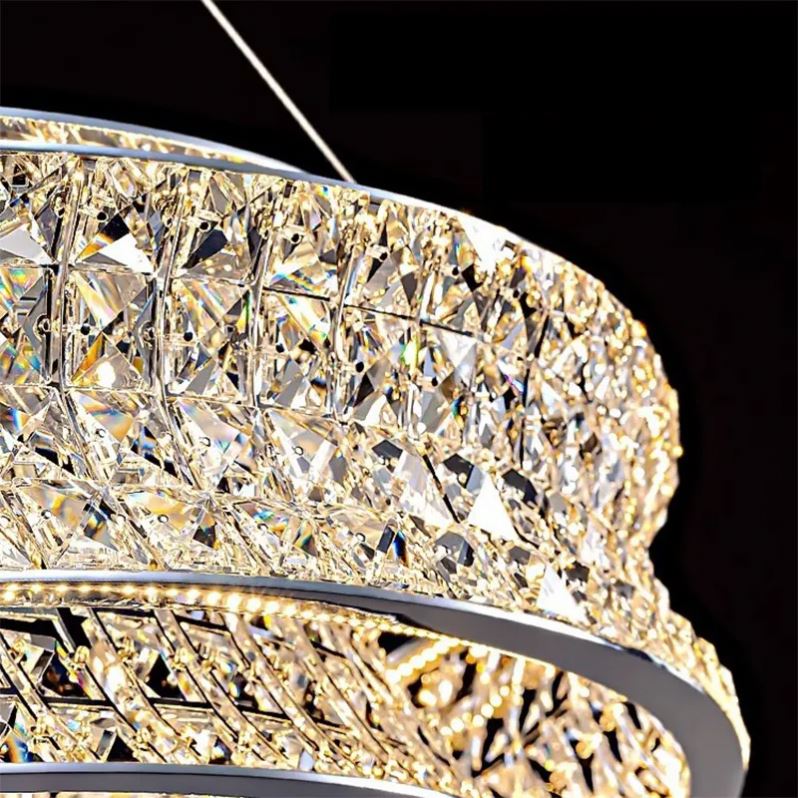Lustra LED cu Telecomanda, LLC160/750X350GD, Cristal si Metal, 72W, Dimabila, Inaltime Reglabila, Lumina Rece/Calda/Neutra, Iluminat Luxos