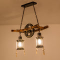 Lustra Vintage cu Franghie LV590/2BK, 2xE27 Lemn Inchis