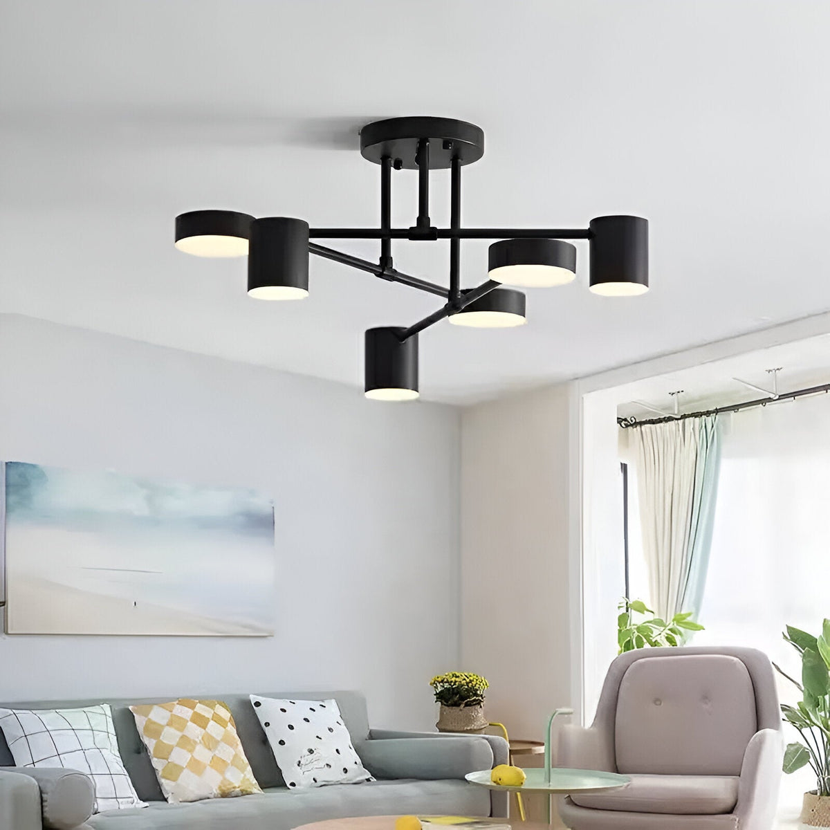 Lustra LED GALIOS 26W, 6 Elemente, lumina Rece/Calda/Neutra, Negru