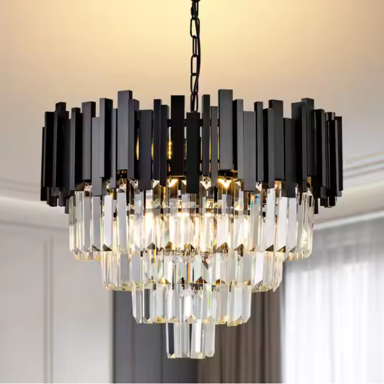 Candelabru Cristal BLOIS Magno 8x E14 D55 cm Negru Auriu Inaltime Reglabila
