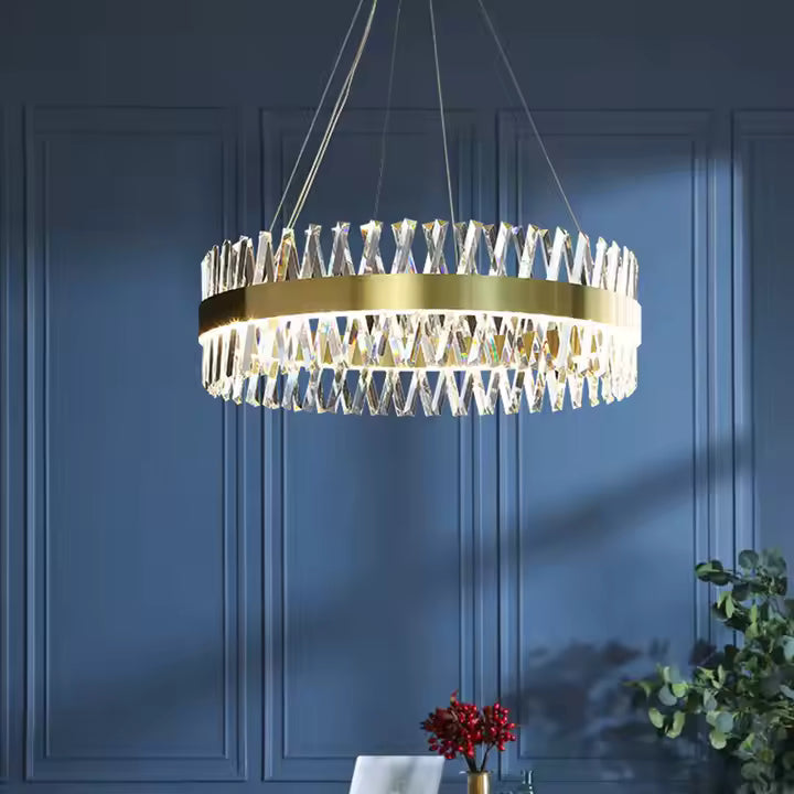 Candelabru LED CASERTA Eleganza cu Telecomandă, Lumina Calda / Neutra/ Rece, 54W, Dimabil, Diametru 50cm, Auriu