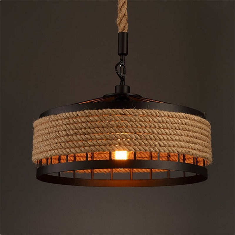 Lustra Vintage LV300/400BK, 1xE27, Rustic Barn, Sfoara si Metal, 40cm, Maro