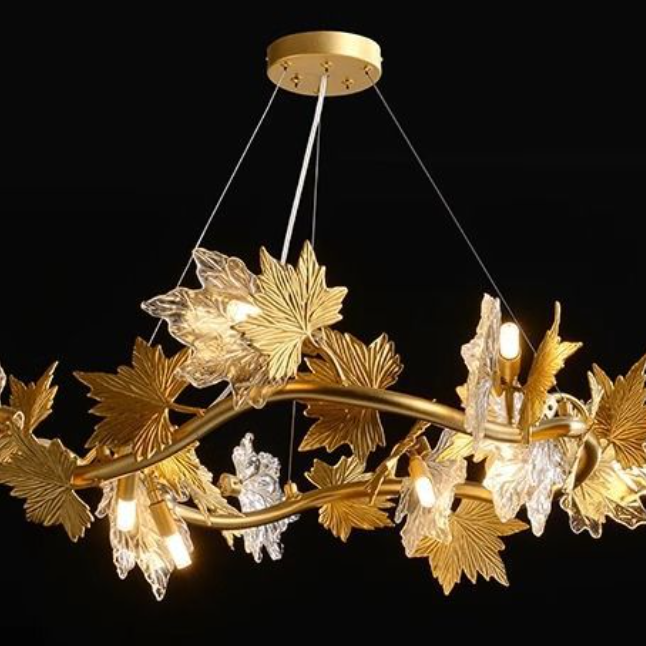 Candelabru Modern LEAFORA Regalis 8xE14, Diametru 80cm, Auriu, Inaltime Reglabila, Metal si Cristale