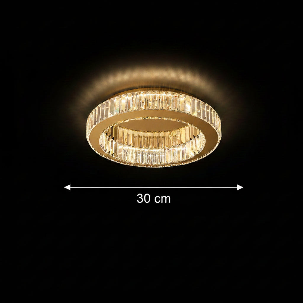 Lustra LED cu telecomanda si cristal VERTUS 18W, 30cm, Cerc, lumina Rece/Calda/Neutra, Dimabila, Auriu, imaginea 1
