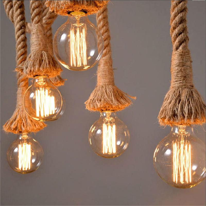 Lustra Vintage LV102, 2xE27, Rustic, Sfoara si Metal, 150cm, Suport Negru, imaginea 4