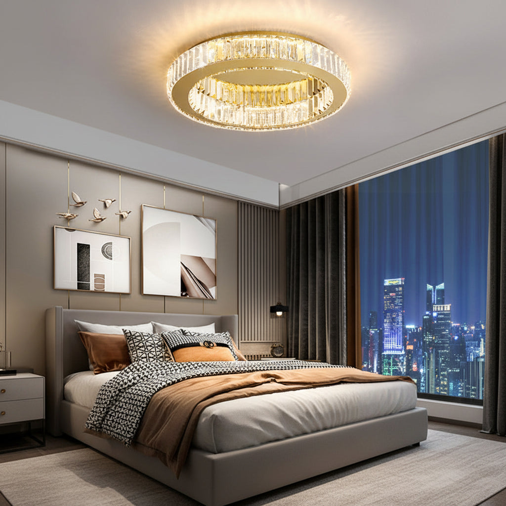 Lustra LED cu telecomanda si cristal VERTUS 18W, 30cm, Cerc, lumina Rece/Calda/Neutra, Dimabila, Auriu, imaginea 5